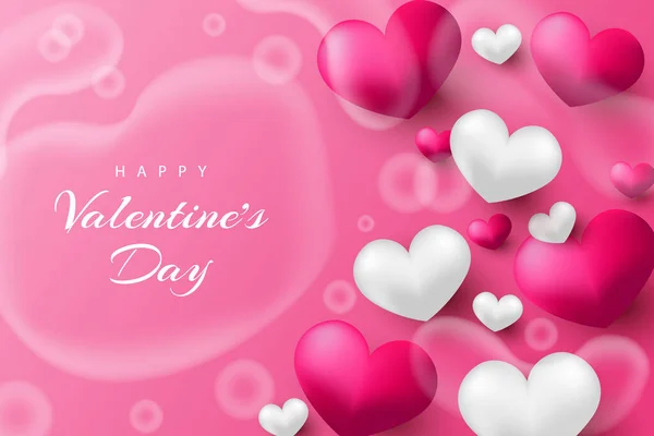 Happy Valentine Day Background Realistic Hearts Bubble — Stock Vector