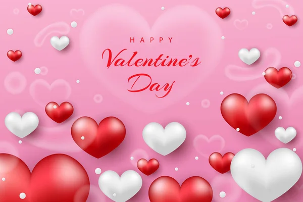 Feliz Día San Valentín Fondo Realistas Corazones Burbujas — Vector de stock