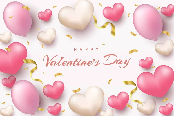 Glücklicher Valentinstag Hintergrund Mit Realistischem Herz Und Element — Stockvektor
