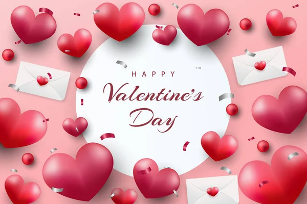 Щасливий День Святого Валентина Фон Реалістичні Серця Елемент — стоковий вектор