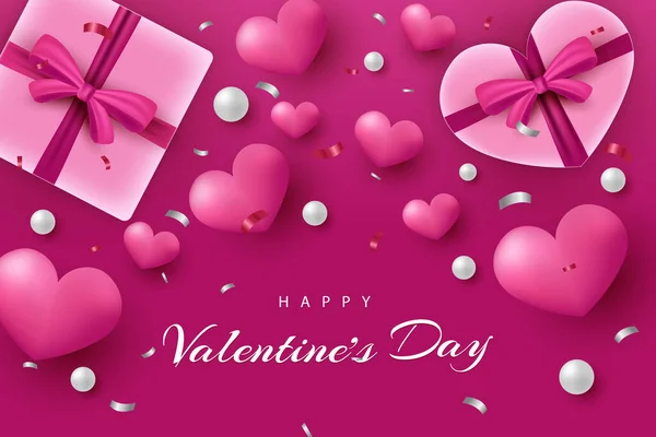 Joyeux Fond Saint Valentin Coeurs Réalistes Élément — Image vectorielle