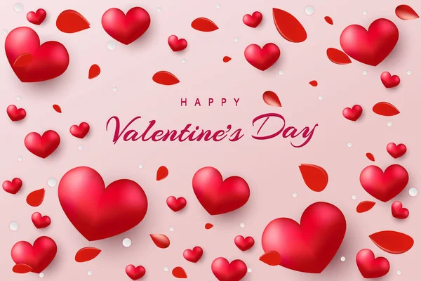 Щасливий День Святого Валентина Фон Реалістичні Серця Елемент — стоковий вектор