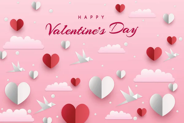 Happy Valentine Day Hintergrund Mit Scherenschnitt Stil — Stockvektor