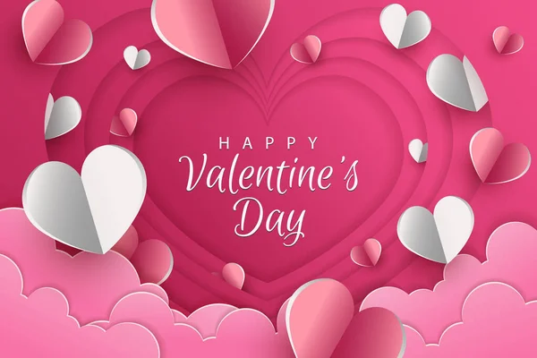 Happy Valentine Day Background Paper Cut Style — Stock Vector