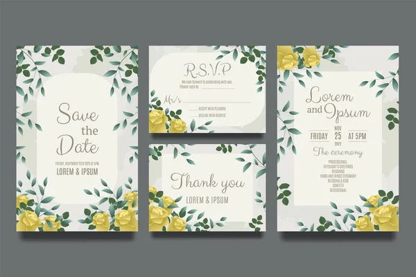 stock vector Wedding invitation template with roses yellow gradient and leaves