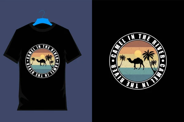 Camel River Retro Shirt Design — Stock Vector