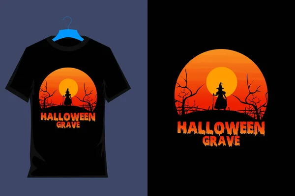 Halloween Grave Retro Shirt Design —  Vetores de Stock