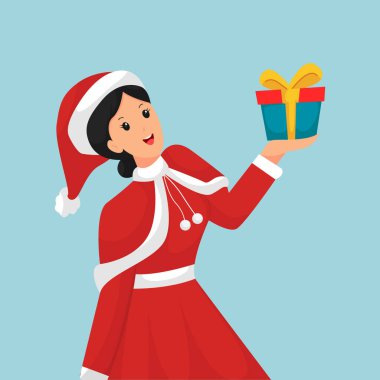 Hediye Karakteri Tasarım İllüstrasyonlu Noel Günü Kızı