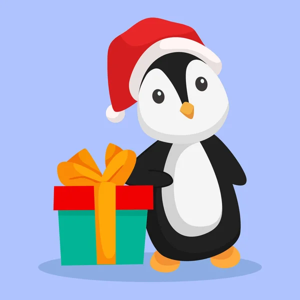 Pingüino Navidad Con Ilustración Diseño Personajes Regalo — Vector de stock