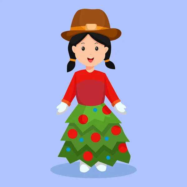 Weihnachtstag Kleines Mädchen Kostüm Fichte Charakter Design Illustration — Stockvektor