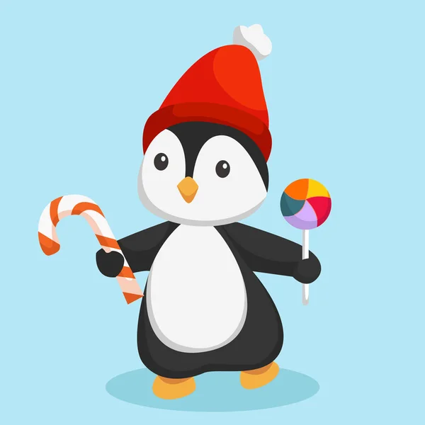 Pinguim Dia Natal Com Ilustração Design Personagem Pirulito —  Vetores de Stock