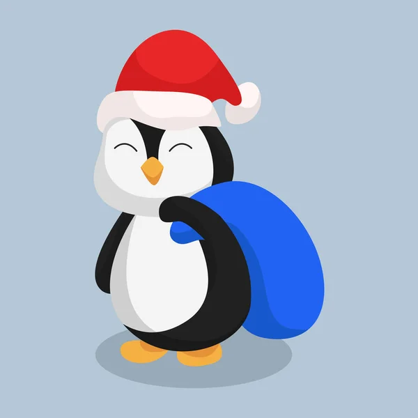 Penguin Santa Hat Character Design Illustration — Stock Vector