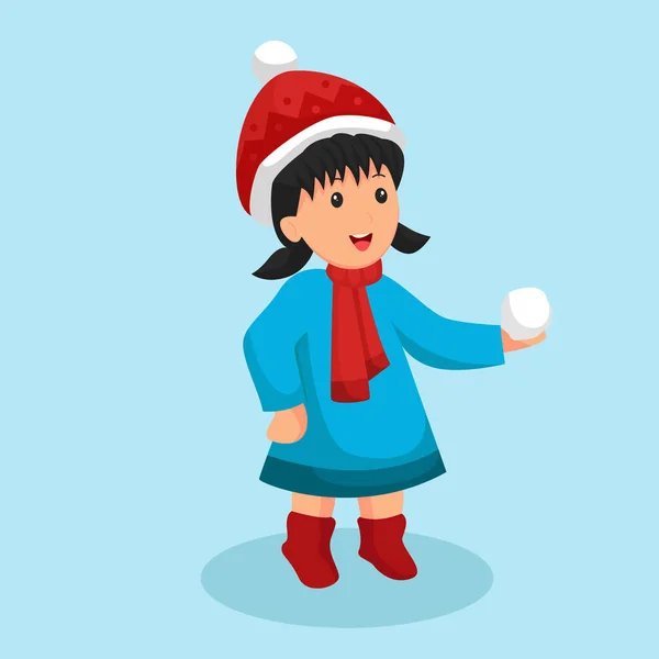 Niña Navidad Con Bola Nieve Ilustración Diseño Personajes — Vector de stock