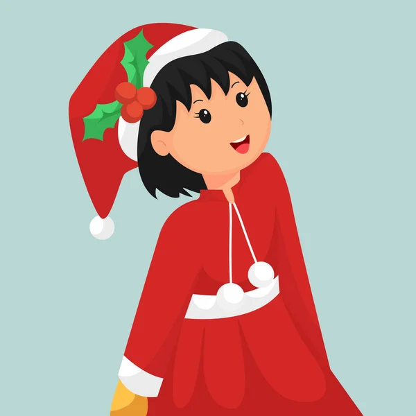 Christmas Little Girl Santa Costume Character Design Illustration — Stock Vector