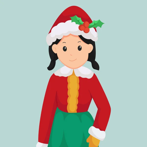 Karácsonyi Kislány Mikulás Jelmez Karaktertervezés Illusztráció — Stock Vector