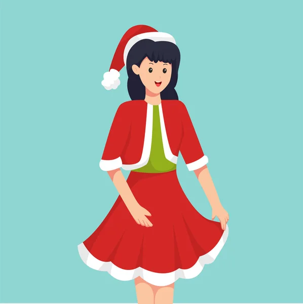Navidad Chica Con Traje Santa Carácter Diseño Ilustración — Vector de stock