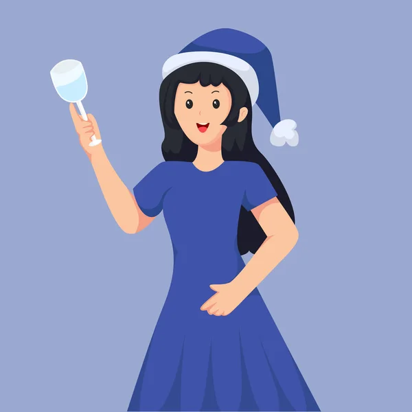Різдвяна Дівчина Випивкою Дизайн Персонажа Ілюстрація — стоковий вектор