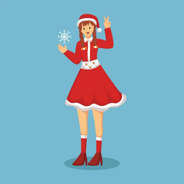 Weihnachtsmädchen Mit Santa Kostüm Character Design Illustration — Stockvektor