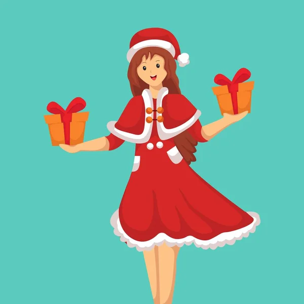 Boże Narodzenie Dziewczyna Santa Kostium Charakter Projekt Ilustracja — Wektor stockowy