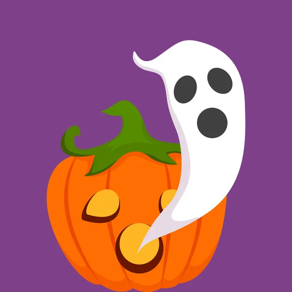 Spaventoso Fantasma Halloween Con Illustrazione Disegno Del Personaggio Della Zucca — Vettoriale Stock