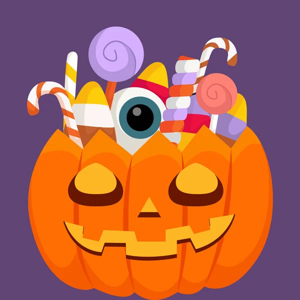 Illustrazione Spaventosa Disegno Del Personaggio Zucca Caramelle Halloween — Vettoriale Stock