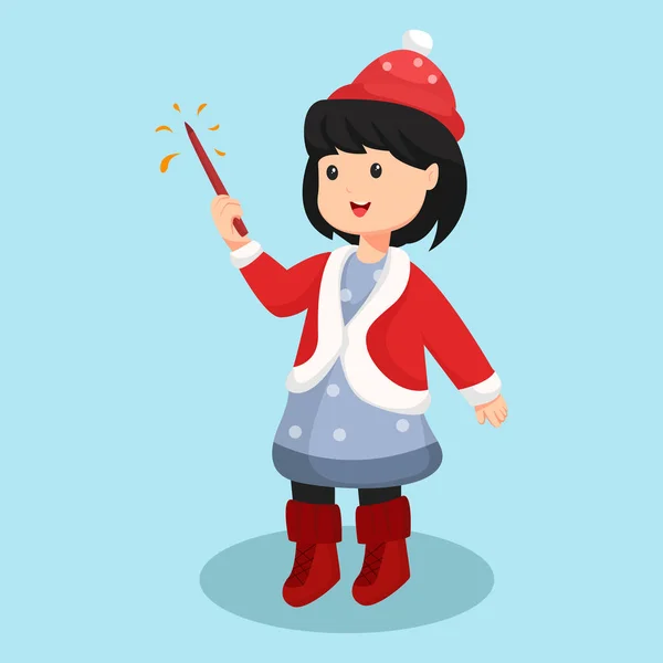 Little Girl Firework Character Design Illustration — Stockový vektor
