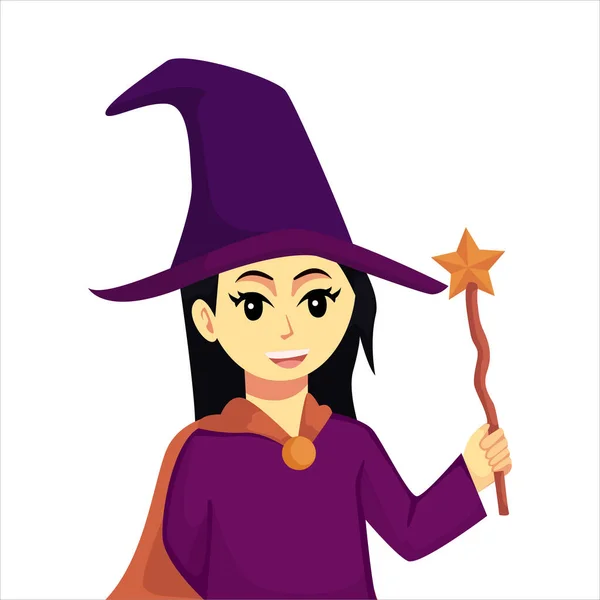 Cadı Kostümlü Küçük Kız Karakter Tasarımı Çizimi — Stok Vektör