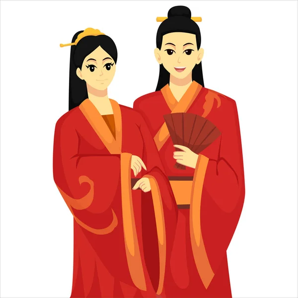 新郎新婦中国の結婚式のキャラクターデザインイラスト — ストックベクタ