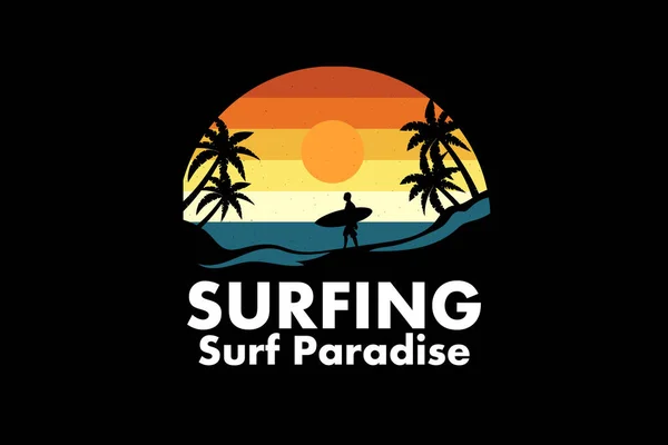 Surf Surf Paradise Retro Design Paisagem — Vetor de Stock