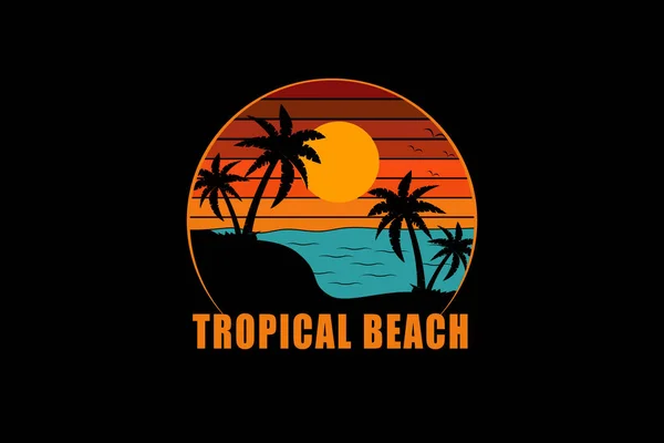 Tropikalna Plaża Retro Vintage Design Krajobraz — Wektor stockowy