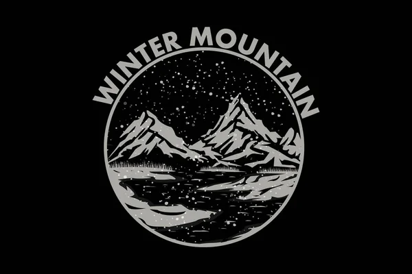 Зимняя Гора Ретро Винтажный Дизайн Ландшафт — стоковый вектор