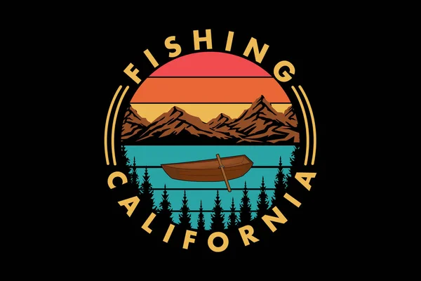 Pesca Califórnia Retro Vintage Design Paisagem — Vetor de Stock