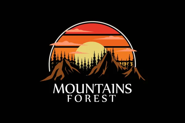 Mountain Forest Retro Vintage Σχεδιασμός Τοπίο — Διανυσματικό Αρχείο