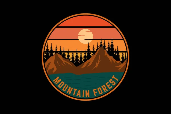 Mountain Forest Retro Vintage Design Maisema — vektorikuva
