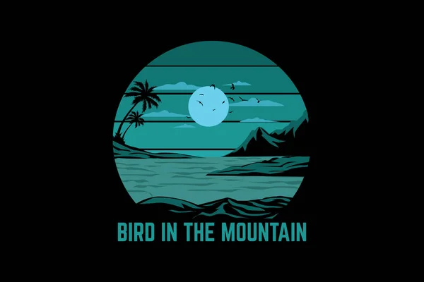 山の鳥レトロなヴィンテージデザインの風景 — ストックベクタ
