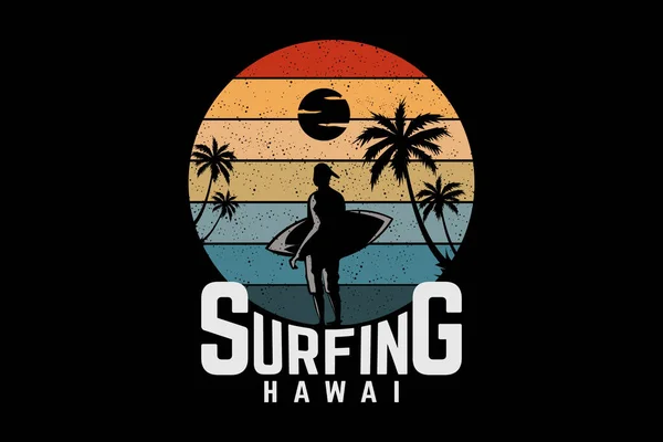 Surf Havaí Retro Vintage Design Paisagem — Vetor de Stock