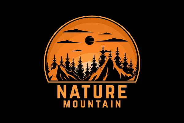 自然山レトロヴィンテージデザイン景観 — ストックベクタ