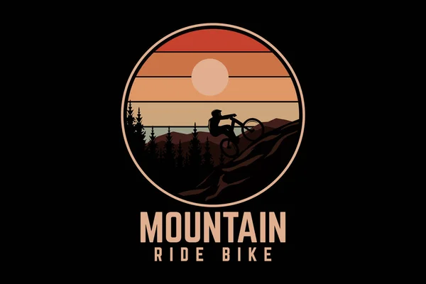 Mountainbike Retro Vintage Design Landschaft — Stockvektor