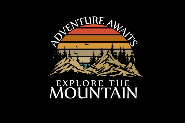 Ретро Винтажный Пейзаж Adventure Mountain Стоковый вектор
