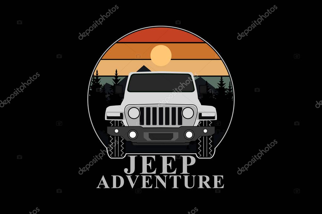 Jeep Adventure Retro Vintage Design Landscape