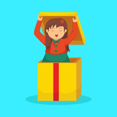 Hediye Karakteri Tasarım İllüstrasyonlu Noel Kızı