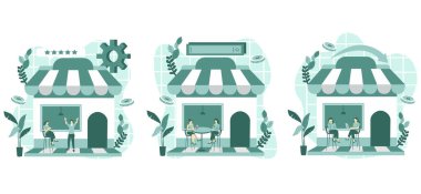 Düz Paket Kahve Dükkanı Yeşil Tasarım Çizimi