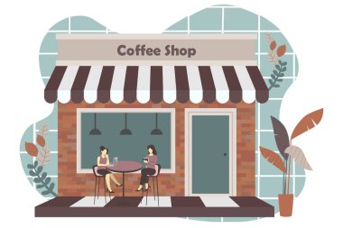 Kahve Dükkanı Düz Tasarım Çizimi