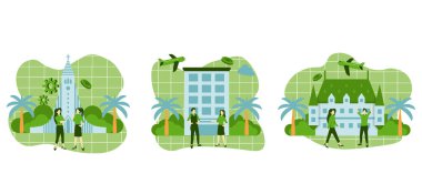 Düz Paket Seyahat Hedef Tasarım Çizimi