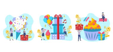 Düz Paket Doğum Günü Tatlı Hediye Tasarımı Çizimi