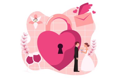 Düğün Partisi Düz Tasarım Çizimi