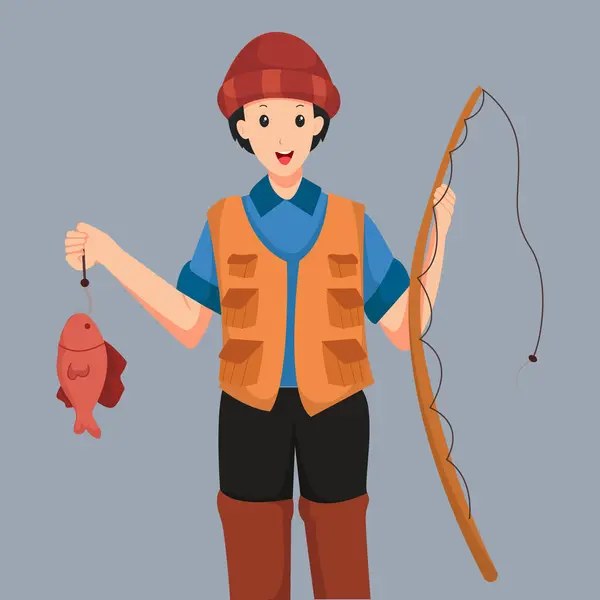 Illustration Personnage Pêcheur — Image vectorielle