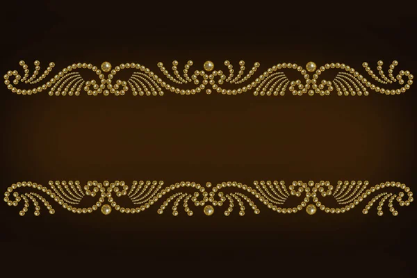 Brown Background Patterned Border Golden Pearl Beads Copy Space — Stock Photo, Image