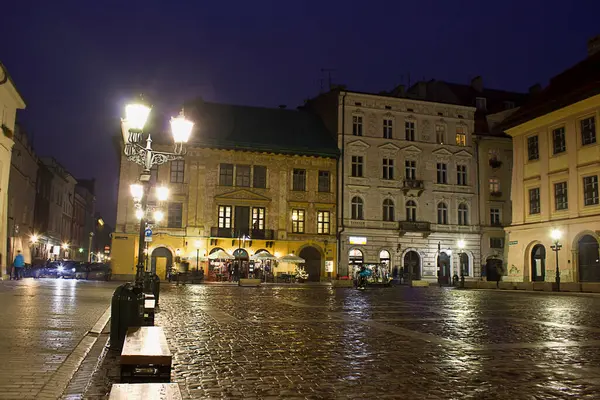 Las Calles Nocturnas Del Casco Antiguo Centro Histórico Cracovia Polonia — Foto de Stock