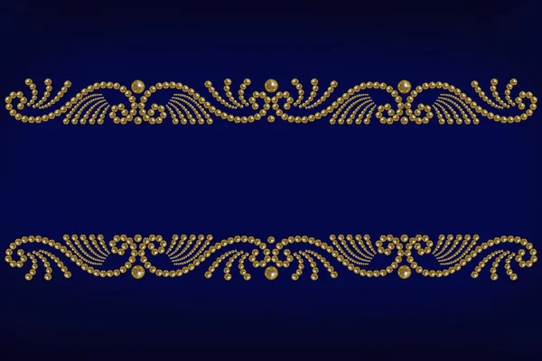 Fondo Azul Con Borde Estampado Perlas Oro Espacio Copia —  Fotos de Stock